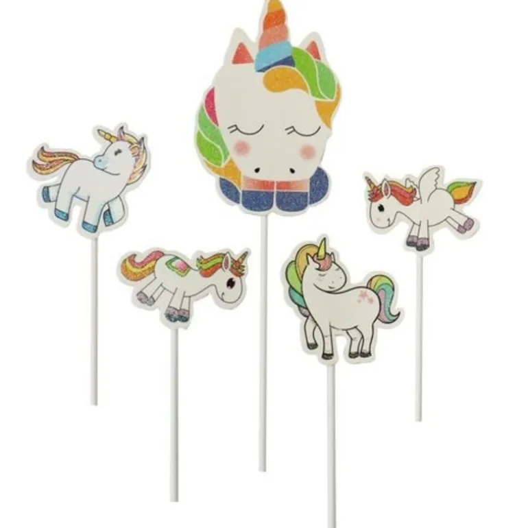 5 Cake Toppers Licornes Assorties Patisdecor