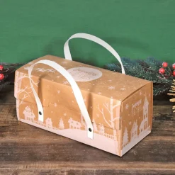 Boite A Bûche Kraft A Poignées Decor Village (X12)