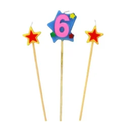 Bougies Chiffre 6 Et Etoiles Sur Piques Patisdecor