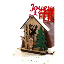 Cake Topper En Bois Chalet De Noël Renne Patisdecor