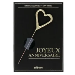 Cierge Magique Coeur Dore + Carte Joyeux Anniversaire Noire