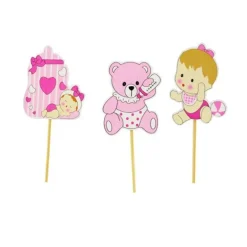 Cupcake Toppers Bebe Fille En Bois (X3)