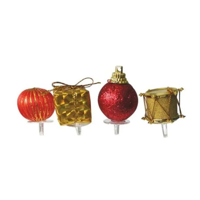 Décors De Noël Assortis Rouge Dore Sur Pique (X4)