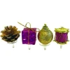 Décors De Noël Assortis Violet Dore Sur Pique (X4)