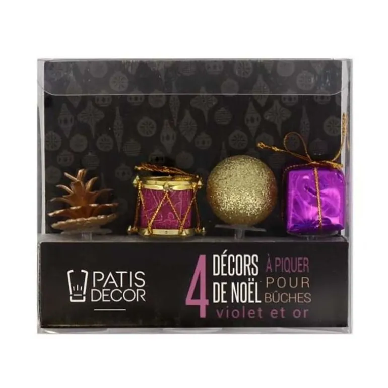 Décors De Noël Assortis Violet Dore Sur Pique (X4)