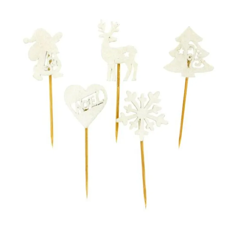 Décors De Noël En Bois Vintage Paillete (X10)
