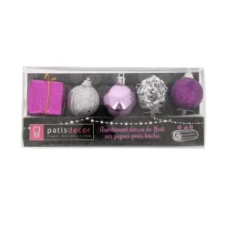 Décors De Noël Sur Pique Assortis Roses Patisdecor (X5)