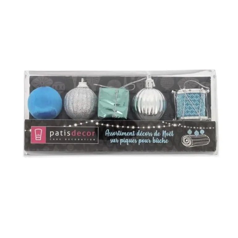 Décors De Noël Sur Pique Assortis Bleus Patisdecor (X5)
