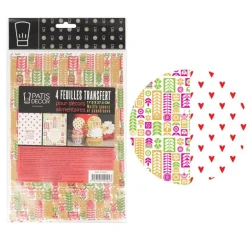 Feuilles Transfert Scandinave Et Coeurs Assorties Patisdecor (X4)