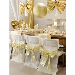 Housse De Chaise Ivoire Noeud Metallise (X4)