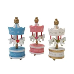 Lot De 3 Toppers Carrousel Rose Blanc Bleu Patisdecor