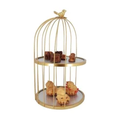 Presentoir Cage A Oiseaux Dore 2 Etages Patisdecor 25 Cm