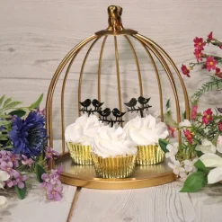 Presentoir Cage A Oiseaux Dore Patisdecor 21 Cm