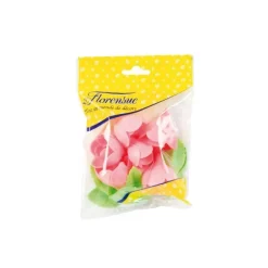 Rose Rose Avec Feuilles (X 6)